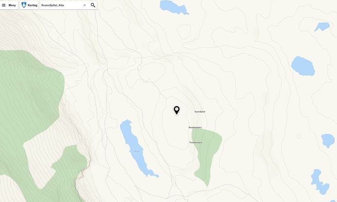 Helt frem til nå har Kvannfjellet hatt det samiske navnet Buosllasvarri. Nå skal dette endres til Boskavarri, som er det rette navnet ©Kartportal/Alta kommune Kartutsnitt som viser Kvannfjellet