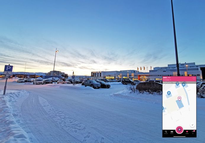 Her på P3 kan du bruke Easypark. Det gjelder alle kommunens parkeringsplasser, også på havna. ©Alta kommune P3 hesteskoen på sentrum