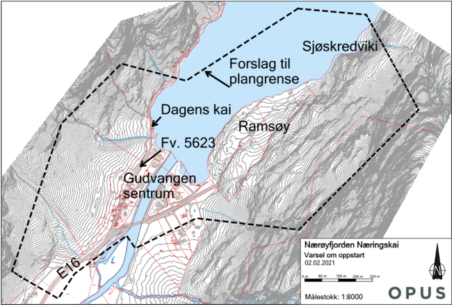 Kart over planområde Nærøyfjorden næringskai 2