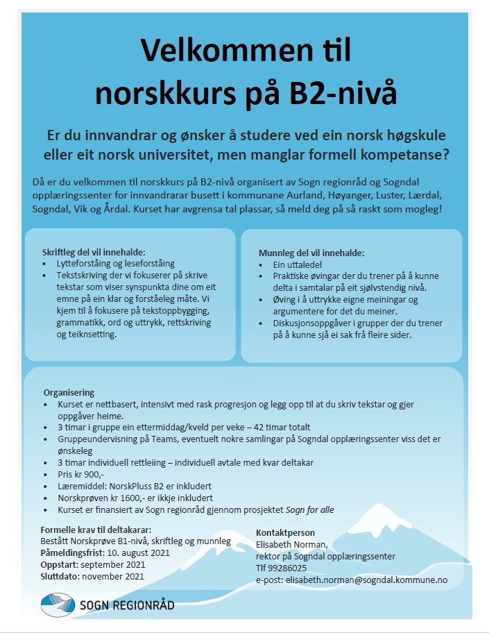 Velkommen Til Norskkurs På B2-nivå - Aurland Kommune