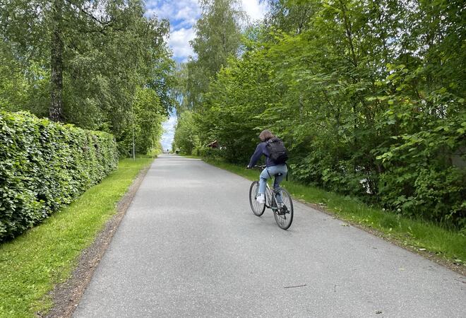 Syklist sykler i Høgskoleveien