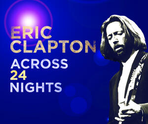 Tittel på filmen og svart&hvit bilde av Eric Clapton