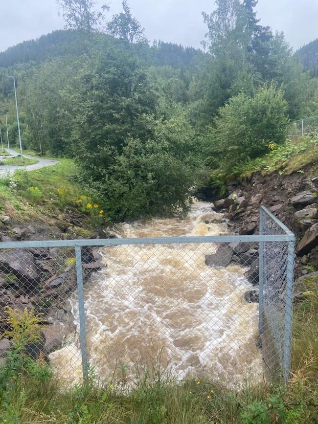 Kleivbekken under ekstremværet HANS. Foto: Hole kommune.