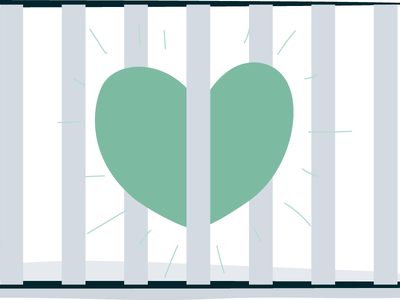 Illustrasjon av et grønt hjerte i fengsel