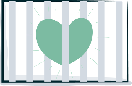 Illustrasjon av et grønt hjerte i fengsel