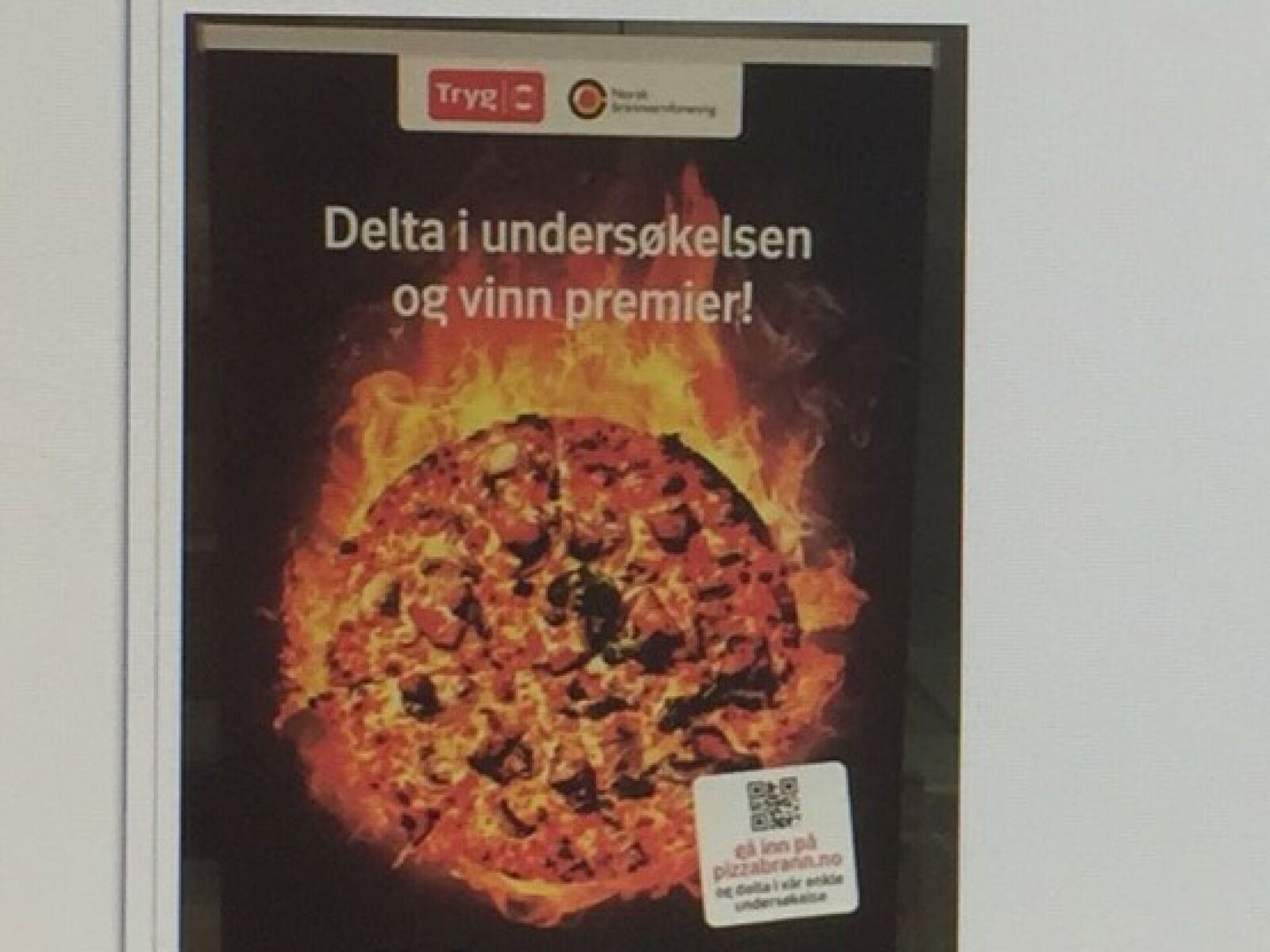 Faksimile fra kampanjen pizzabrann.no som er et samarbeid mellom Brannvernforeningen og Tryg forsikring. 