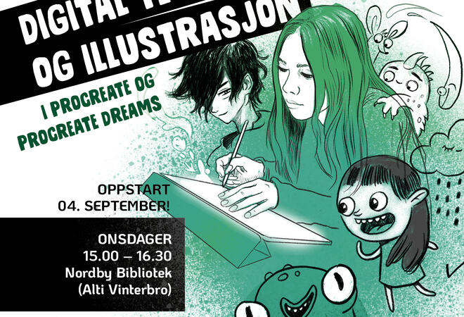 Illustrert plakat som viser tilbudet animasjon ved kulturskolen i Ås