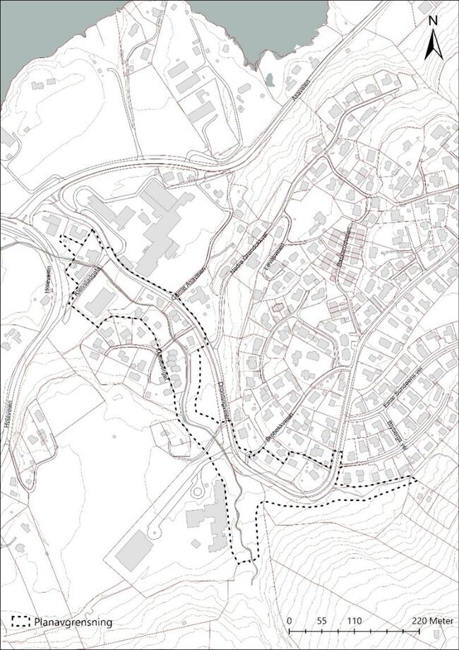 Kartet viser planavgrensning for detaljregulering for Kleivbekken.