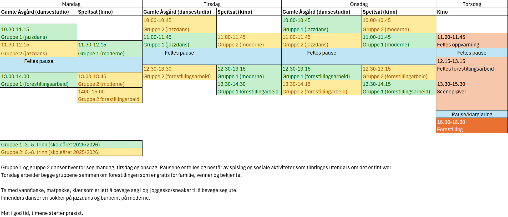 Timeplan dansecamp uke 33