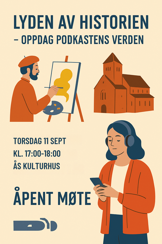 Illustrasjon av en dame som hører på en podcast