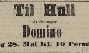 Bergens Adressecontoirs Efterretninger, torsdag 26. mai 1881. Annonse for skipet Marita og Christopher tok på fyrste båtturen på utvandringsruta.