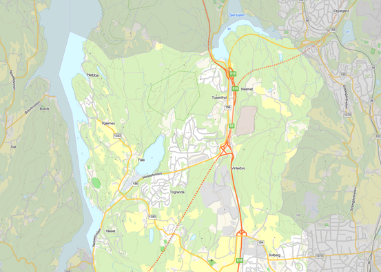 Kartutsnitt som viser ca området