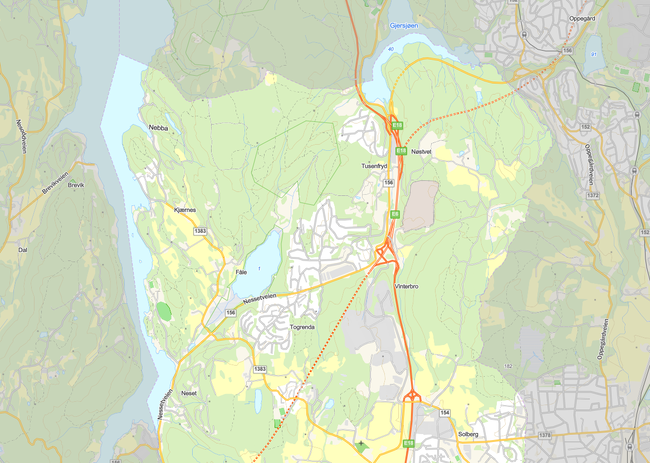 Kartutsnitt som viser ca området