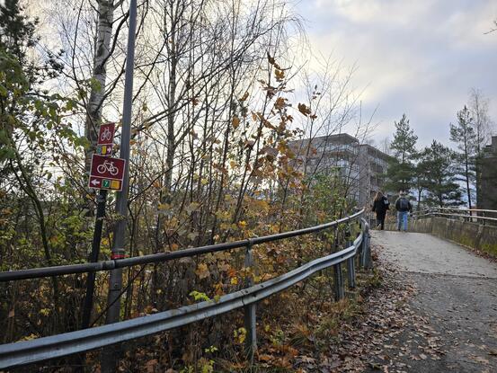 To personer går over broen