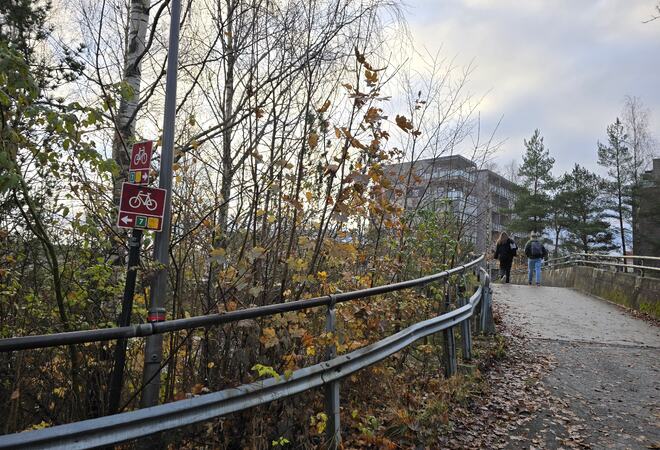 To personer går over broen