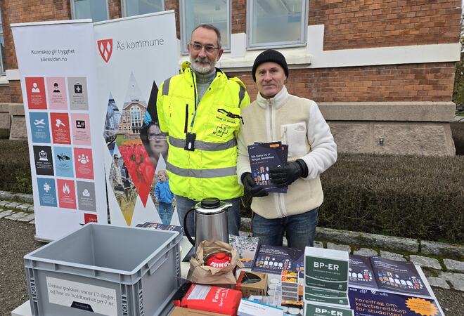 Sikkerhetsleder ved NMBU, Bård Martin Tellefsen, og beredskapsrådgiver i Ås kommune, Bjørn-Erik Pedersen, treffes flere ganger gjennom året for å snakke om beredskap. Bård og Bjørn-Erik