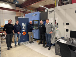 Samarbeid om digitalisering, med (f.v) Stein Arne Riis, produktsjef Upkip – IT & Facility Manager Kjetil Jensen, UMF – Daglig leder Bjørn Sem Flaatten, UMF – QHSE-Manager Kenneth Håkegård, UMF og CEO Rune Stølan, Upkip. (Foto: Upkip) Digitalisert prosessoptimalisering hos Uvdal Maskinfabrikk