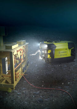 Hydrone R er en residerende undervanns-intervensjonsdrone, som med 240 dager har satt verdensrekorder for kontinuerlig neddykket operasjon. (Foto: Equinor) Satser stort på autonom robotikk offshore og på land
